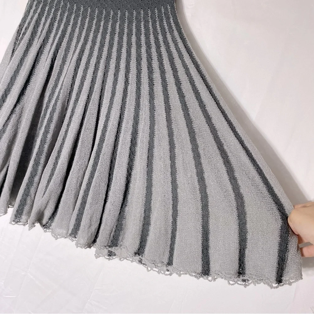 Vero Moda Grey Striped Knit Midi Skirt M Boho Fairycore Whimsigoth - Picture 5 of 14